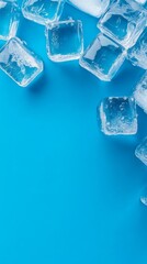 Close-Up of Clear Ice Cubes on a Blue Background