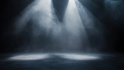 Dark Stage with Spotlights and Smoke