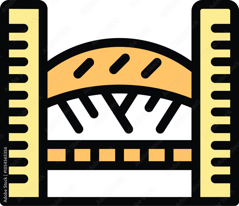Poster bridge construction icon showing building process with rulers representing engineering and architect