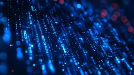 Abstract Blue Data Flow with Glowing Particles