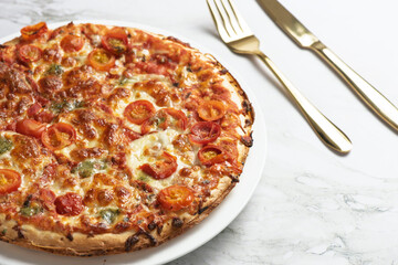 Vegetarian pizza on marbel background