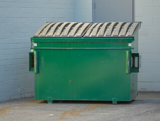large green commercial dumpster for trash and recycling
