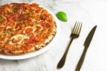 Vegetarian pizza on marbel background