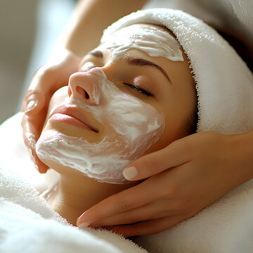 Serene Woman Enjoying a Rejuvenating Facial Treatment at a Spa for Relaxation and Healthy Skin