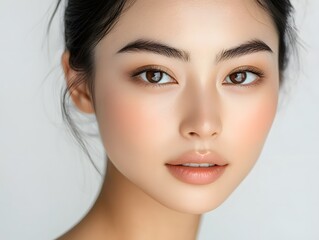 Fototapeta premium A Beautiful Asian Woman Close up on her face on white background