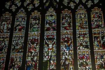 stained glass window in Chester cathedral in England