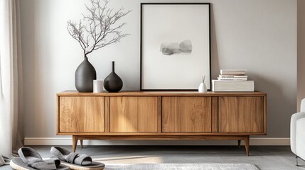 Modern Living Room Decor with Wooden Console and Art