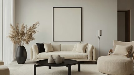 Modern Minimalist Living Room with Neutral Tones and Decorative Accents