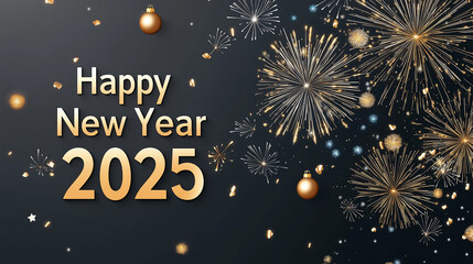 Festive New Year 2025 celebration with vibrant fireworks and elegant decorations, creating a joyful and optimistic atmosphere.
