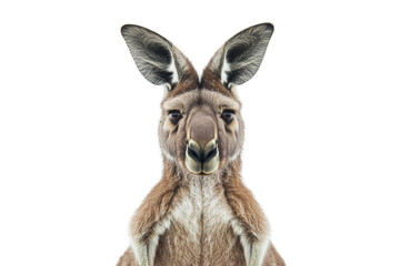 Fototapeta premium A full-body portrait of a kangaroo standing upright against a clean, white background in a natural habitat setting