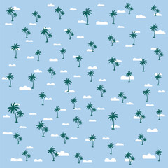 Palm tree seamless pattern and white cloud in blue  sky suit for decoration summer tropical vector