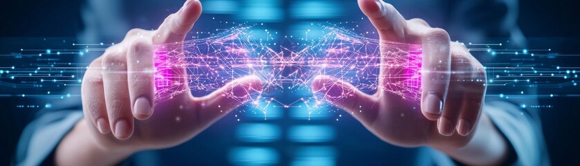 Futuristic Hands Interacting with Digital Interfaces