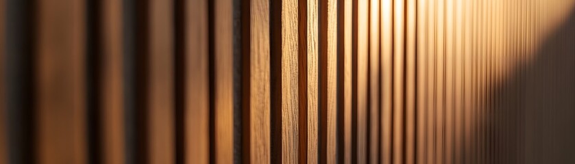 Wooden Slat Wall with Warm Lighting