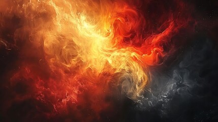 Fototapeta premium Abstract fiery background with red, orange, and gray smoke on black.