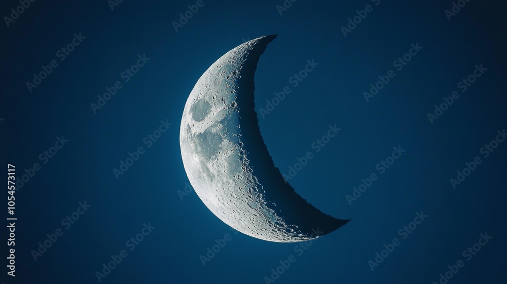 Canvas Prints a close-up view of a crescent moon against a clear blue sky, showcasing its detailed surface feature