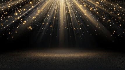 Radiant golden lines shine against a dark backdrop, offering an elegant presentation setting enriched with a beautiful bokeh effect