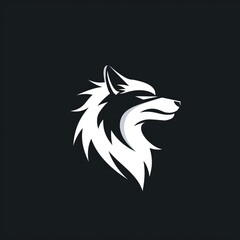 Obraz premium A stylized, white wolf head in profile against a black background. The fierce expression is emphasized by the sharp lines and angles of the design.