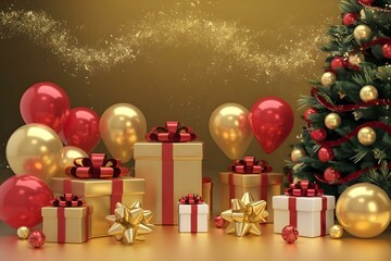 christmas tree with gift boxes background wallpaper