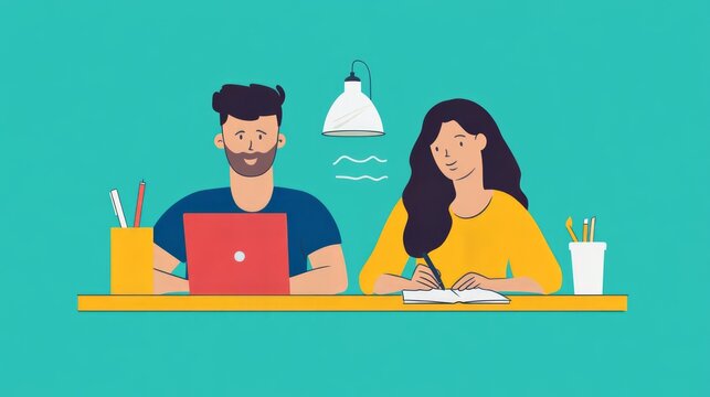 Collaborative Workspace with Students Using Laptop and Notebook