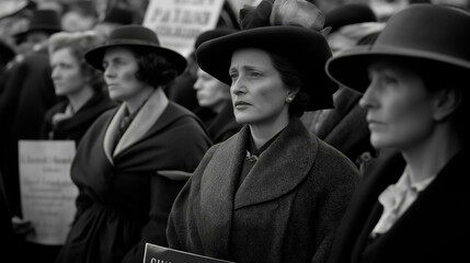 Photograph depicting suffragette women on a peaceful march
