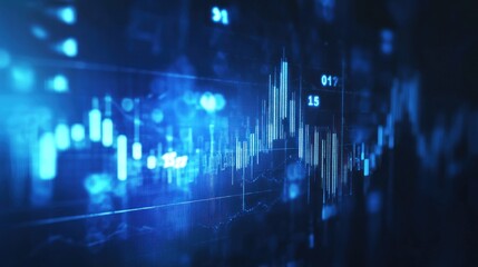 Abstract Blue Stock Market Chart Data on Monitor