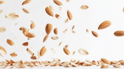 Floating Almonds on a White Background