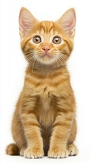 Obraz premium Cute Orange Tabby Kitten with Big Eyes Against White Background