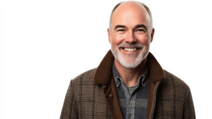 Fototapeta premium Cheerful Mature Man with Beard Smiling in Casual Jacket