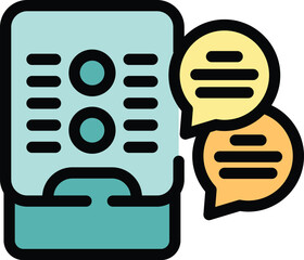 Mobile phone showing a filled survey with speech bubbles representing a marketing team discussing the results