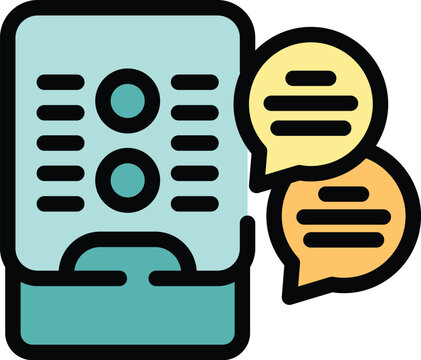 Mobile phone showing a filled survey with speech bubbles representing a marketing team discussing the results