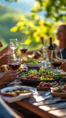 Outdoor Dinner Party with Wine and Fresh Ingredients