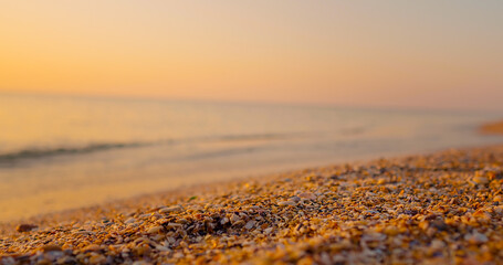 Obraz premium Bright golden waves close up at sunrise. Beautiful landscape, travel destinations, enjoying holiday, Sea, vacantion seaside.