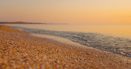 Beautiful landscape with bright golden waves. Beautiful landscape, travel destinations, enjoying holiday, Sea, vacantion seaside.