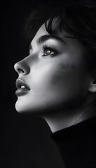 A dramatic portrait that highlights the models emotions black and white