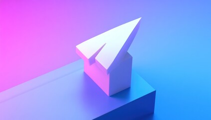 White Paper Airplane Icon on Blue and Pink Gradient Background