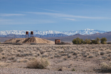 Abandoned old rusty water tower at Death Valley Junction in California