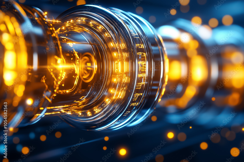 Poster abstract visualization of quantum components features glowing circuitry and dynamic energy patterns,
