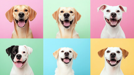 Obraz premium Colorful canine expressions grid for pet themed designs