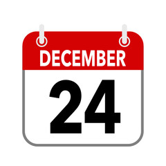 24 December, calendar icon isolated on white background.