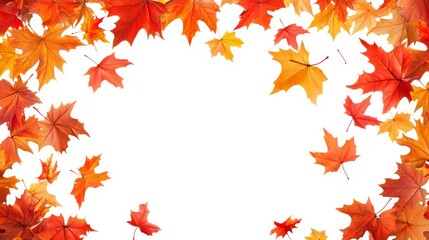 Vibrant Autumn Leaves Frame on White Background