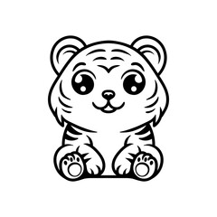 fun baby tiger kid cartoon drawing coloring line art style sketch classic vintage design illustration