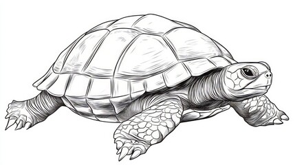 Detailed Black and White Sketch of a Turtle