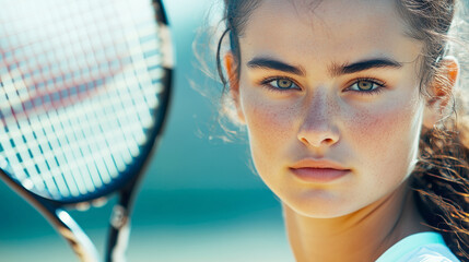 Focused tennis player ready to hit the ball in match preparation