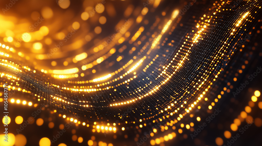 Poster Colorful light patterns flow in a digital landscape, symbolizing the complexity of quantum computing
