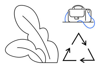 Leaf plant, recycle triangle, and business briefcase with blue strap. Ideal for sustainability, environment, business, eco-friendly practices, recycling, green initiatives, and corporate