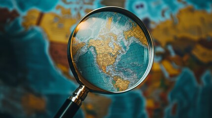 Close-Up of Magnifying Glass Over World Map Focusing on India
