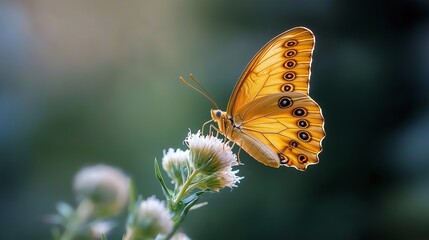 Obraz premium A vibrant orange butterfly perched delicately on a flower, showcasing its intricate patterns and graceful beauty in nature.