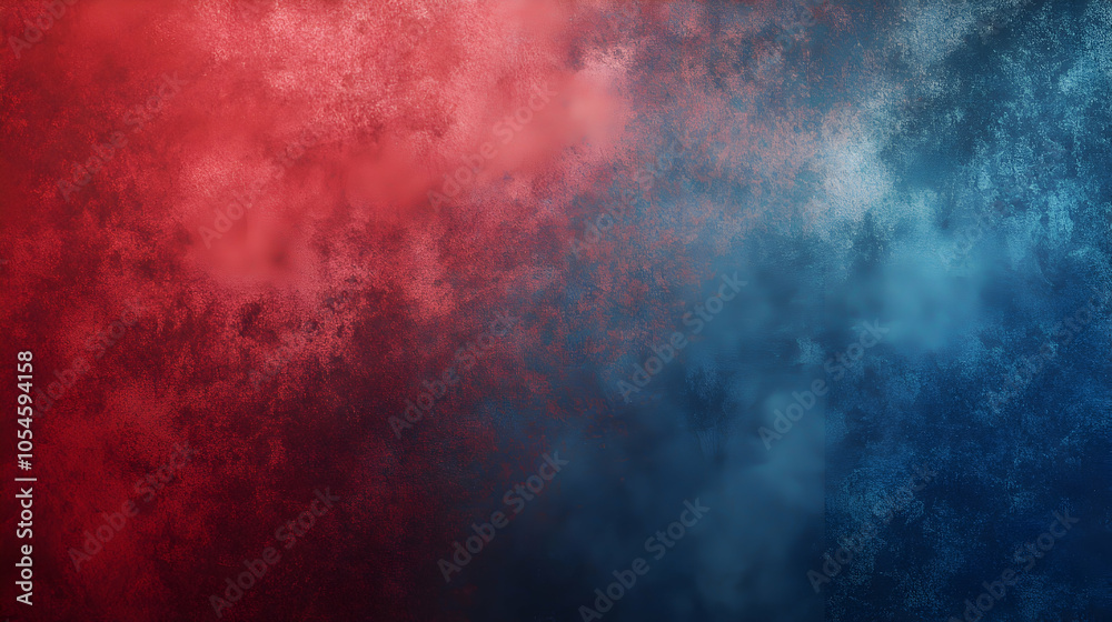 Wall mural red and blue gradient background: an abstract red and blue gradient background with grain texture, p