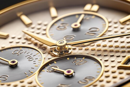 Close-up view of a luxurious gold watch showcasing intricate details and luxurious craftsmanship.