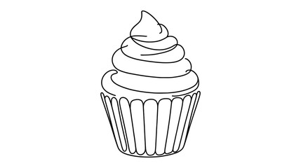 One continuous line illustration of a cupcake, isolated on white background.